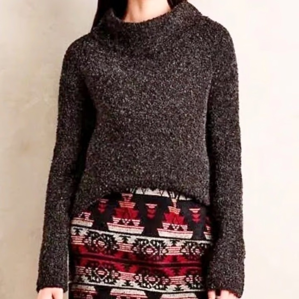 Anthropology Moth Sweater Charcoal Gray Boucle Funnel Neck Large L